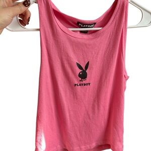 PLAYBOY Pink Ribbed Tank with Black Bunny Logo
